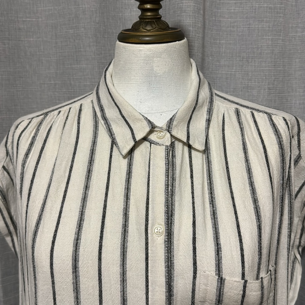 Old Navy-Sz L-Linen Button Front Dress-White & Black Stripes- - Picture 2 of 16
